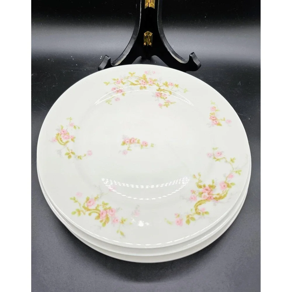 Set/4 Antique Haviland Limoges Dinner Plate Pink Rose 9.25